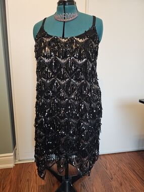 Torrid Black Sequin Mini Flapper Dress. Sz 0